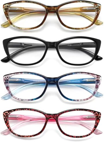 4-Pack Cat Eye Reading Glasses for Women- Blue Light Blocking Readers with Spring Hinges,Anti-Glare Reading Glasses in Saudi Arabia