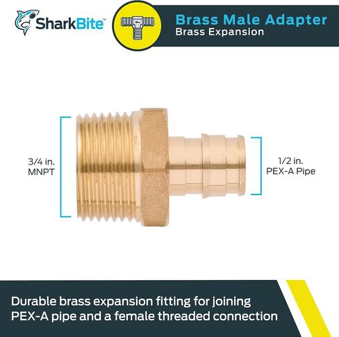 محول MNPT للتوسيع مقاس 1/2 × 3/4 بوصة من SharkBite لأنابيب PEX-A، وتركيبات السباكة النحاسية، ومحول NPT ذكر لأنابيب PEX-A، UAB116LFA in Kuwait