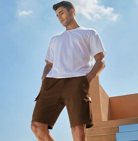 JMIERR Mens Cargo Sweat Shorts - Casual Drawstring Elastic Waist Cotton Athletic Workout Gym Jogger Shorts with 5 Pockets in Saudi Arabia