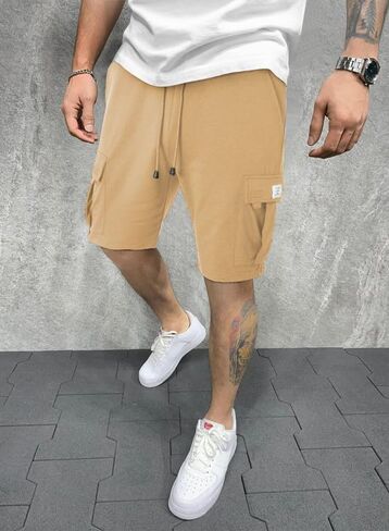 شورت JMIERR رجالي Cargo Sweat - شورت كاجوال برباط خصر مطاطي من القطن الرياضي للتمرين في صالة الألعاب الرياضية مع 5 جيوب in Kuwait