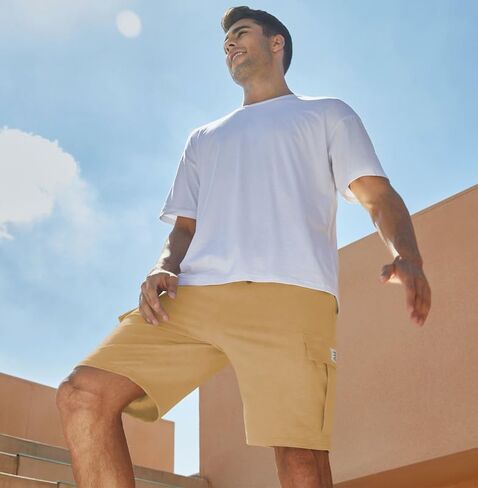 شورت JMIERR رجالي Cargo Sweat - شورت كاجوال برباط خصر مطاطي من القطن الرياضي للتمرين في صالة الألعاب الرياضية مع 5 جيوب in Kuwait