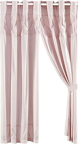 WPM 4 Piece Curtain Set; 2 Panels and Tie Backs Pintuck Designs Grey Color Drapes- JN1 (Grey) in Saudi Arabia