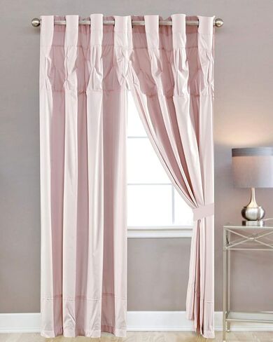 WPM 4 Piece Curtain Set; 2 Panels and Tie Backs Pintuck Designs Grey Color Drapes- JN1 (Grey) in Saudi Arabia