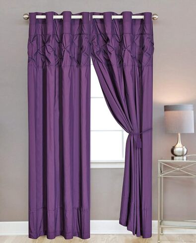 WPM 4 Piece Curtain Set; 2 Panels and Tie Backs Pintuck Designs Grey Color Drapes- JN1 (Grey) in Saudi Arabia