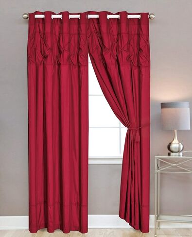 WPM 4 Piece Curtain Set; 2 Panels and Tie Backs Pintuck Designs Grey Color Drapes- JN1 (Grey) in Saudi Arabia