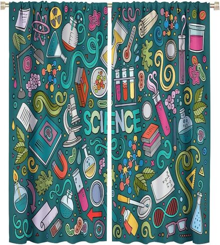 Science Kids Blackout Windows Curtains, Science Lab Book Equations Magnifying Glasses Molecular Flasks Printed Curtains, for Children Boys Girls Living Room Bedroom Decoration 42x45in 2 Panels in Saudi Arabia