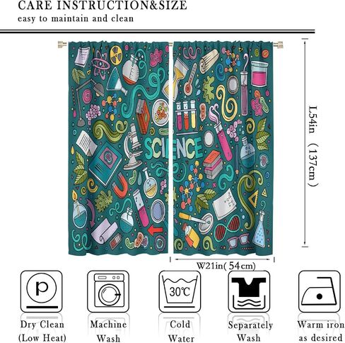 Science Kids Blackout Windows Curtains, Science Lab Book Equations Magnifying Glasses Molecular Flasks Printed Curtains, for Children Boys Girls Living Room Bedroom Decoration 42x45in 2 Panels in Saudi Arabia