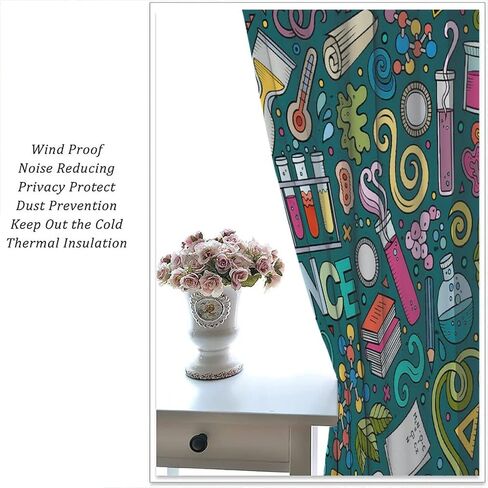 Science Kids Blackout Windows Curtains, Science Lab Book Equations Magnifying Glasses Molecular Flasks Printed Curtains, for Children Boys Girls Living Room Bedroom Decoration 42x45in 2 Panels in Saudi Arabia