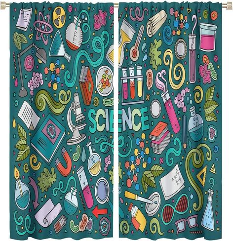 Science Kids Blackout Windows Curtains, Science Lab Book Equations Magnifying Glasses Molecular Flasks Printed Curtains, for Children Boys Girls Living Room Bedroom Decoration 42x45in 2 Panels in Saudi Arabia