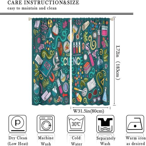 Science Kids Blackout Windows Curtains, Science Lab Book Equations Magnifying Glasses Molecular Flasks Printed Curtains, for Children Boys Girls Living Room Bedroom Decoration 42x45in 2 Panels in Saudi Arabia