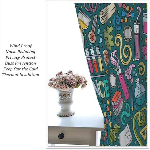 Science Kids Blackout Windows Curtains, Science Lab Book Equations Magnifying Glasses Molecular Flasks Printed Curtains, for Children Boys Girls Living Room Bedroom Decoration 42x45in 2 Panels in Saudi Arabia