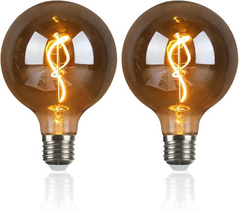 G125 Amber Glass Large Oversized Dimmable LED Edison Bulb, E26 2200K Warm White Extra Big Round Vintage Light Bulbs, 4 watt 150LM Decorative Globe Bulbs for Bedroom Living Room Bar and cafe in Saudi Arabia