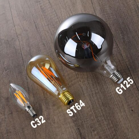 G125 Amber Glass Large Oversized Dimmable LED Edison Bulb, E26 2200K Warm White Extra Big Round Vintage Light Bulbs, 4 watt 150LM Decorative Globe Bulbs for Bedroom Living Room Bar and cafe in Saudi Arabia