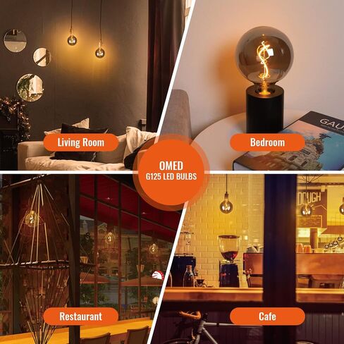 G125 Amber Glass Large Oversized Dimmable LED Edison Bulb, E26 2200K Warm White Extra Big Round Vintage Light Bulbs, 4 watt 150LM Decorative Globe Bulbs for Bedroom Living Room Bar and cafe in Saudi Arabia