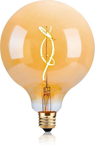G125 Amber Glass Large Oversized Dimmable LED Edison Bulb, E26 2200K Warm White Extra Big Round Vintage Light Bulbs, 4 watt 150LM Decorative Globe Bulbs for Bedroom Living Room Bar and cafe in Saudi Arabia