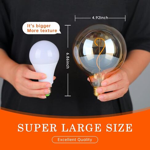 G125 Amber Glass Large Oversized Dimmable LED Edison Bulb, E26 2200K Warm White Extra Big Round Vintage Light Bulbs, 4 watt 150LM Decorative Globe Bulbs for Bedroom Living Room Bar and cafe in Saudi Arabia