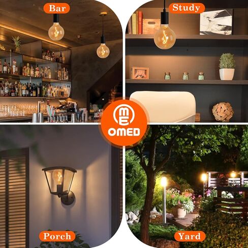G125 Amber Glass Large Oversized Dimmable LED Edison Bulb, E26 2200K Warm White Extra Big Round Vintage Light Bulbs, 4 watt 150LM Decorative Globe Bulbs for Bedroom Living Room Bar and cafe in Saudi Arabia