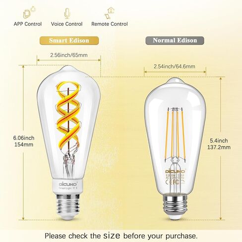DiCUNO Smart Edison Bulb ST64, Color Changing WiFi Smart Light Bulb, Vinatge ST21 Filament Bulb Work with Alexa & Google, Dimmable with App, 50 Watt Equivalent 450LM, No Hub Required, 1 Pack in Saudi Arabia