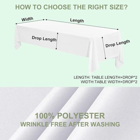 6packs White Table Cloth Rectangle, 60 x 102 Inch Polyester Table Cloth for 6 Foot Rectangle Tables, Wrinkle Resistant Washable Polyester Table Cover for Buffet Parties and Camping in Saudi Arabia
