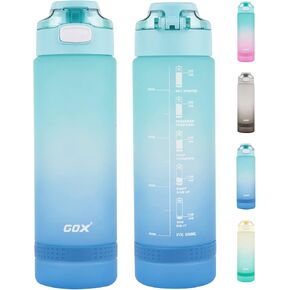 GOX 32oz Motivational Water Bottles with Times to Drink Leakproof BPA Free Water Jug with Time Marker for Fitness Gym Outdoor，Blue