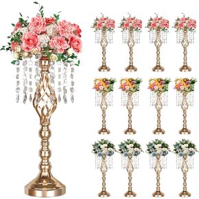 12 قطعة مزهرية كريستالية حامل 19.3 * 7.9 بوصة حامل زهور قطع مركزية أنيقة للزفاف مع 12 خيط كريستالي معدني ثريا زهرة كريستال لمستلزمات الزفاف وطاولة الاستقبال وديكور المنزل in Kuwait