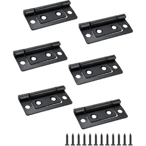 2 Inch Non-Mortise Door Hinges Chest Hinges Box Hinges Heavy Duty Vintage Furniture Hardware, Pack of 6, Black