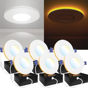 Sunco 3 Inch LED Slim Down Light for Indoor Ceiling Fixture Home Living Room Bedroom, 6W 500 Lumens, Selectable CCT 2700K/3000K/4000K/5000K/6000K, 0-10V Dimmable, AC120V 6 Pack