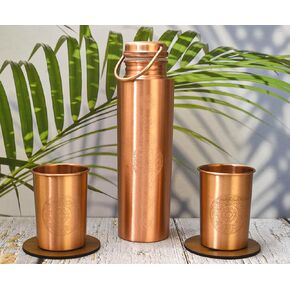 |Pure Copper Water Bottles|Copper Seamless Leak Proof Bottle | Perfect Ayurvedic Copper Bottle (1000ml) (matte seven chakra bottle with bag2)