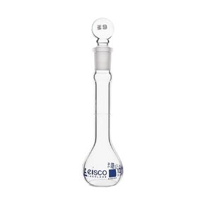 EISCO Volumetric Flask, 10ml - Class A, ASTM Tolerance ±0.020 ml Glass Stopper Single, Blue Graduation- Eisco Labs