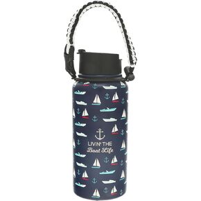 Pavilion - Livin' The Boat Life - 32 oz Stainless Steel Travel On The Go Water Bottle Coffee Thermal With Survival Rope Handle - Boat Beach Lake Lover Gift Present - 12 Hrs Cold & 6 Hrs Hot
