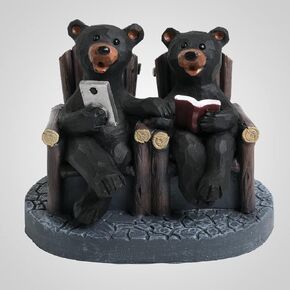 Polyresin Bear Couple in Chairs Figurine, 4-inch Length, Tabletop Decoration