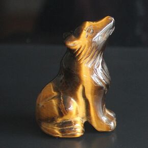Hand Carved Gemstone Crystal Wolf Figurine Animal Statue Carving Office Home Decor Collections 2'' (Black Obsidian)