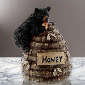The Bridge Collection 6" Black Bear on Beehive Figurine - Cute Black Bear with Honey Decoration for Cabin, Mountain, Forest, and Camping - Fun Black Bear Statue with Bees