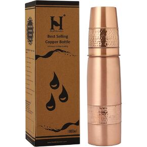 Copper Water Bottle 900 Ml (30.43 Fluid Ounce) with Tumbler, Joint-Free and Leak-Proof Bottle for Ayurvedic Health Benefit