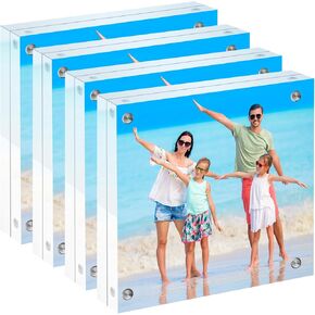 إطار صورة أكريليك مقاس 4 × 4، إطار أكريليك مكون من 4 قطع، إطارات صور أكريليك شفافة، إطار بلوك سميك بنسبة 20%، إطارات صور مغناطيسية مزدوجة الجوانب، إطارات صور شفافة بدون إطار لعرض سطح المكتب in Kuwait