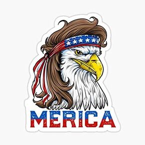 Eagle Mullet T Shirt 4th of July American Flag Merica USA Sticker - Sticker Graphic - Waterproof - Fade Resistant Die Cut