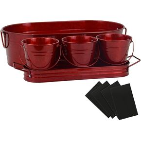 Oval Ice Bucket with 3 Serve Buckets Set-Condiments, Nuts, Ice Cream, Snacks, Galvanized Metal Drink Cooler Beverage Tub, Chill Wine & Beer, 2.4 for Home Parties Gallons, Galvanized