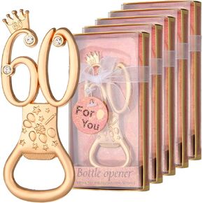24 boxes of rose gold themed 60th birthday bottle openers favored for 60th golden wedding party gifts 60th birthday party souvenirs or party decorations (60 shape)