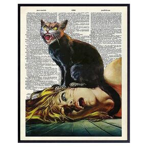 Cat Horror Movie Wall Art & Decor - Black Cat Decorations - Cat Themed Picture Prints - Creepy Gothic Goth Scary Movie Poster - Cat Lover Gifts for Women, Men - Funny Cat Lady Home Decor 8x10