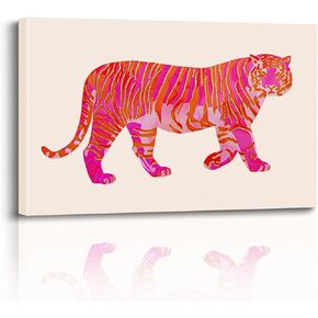 QMV Stylish Pink And Orange Tiger Canvas Poster Wall Art Preppy Room Decor Animal Print Art Print Preppy Animal Painting Poster Y2k Girls Bedroom Dorm Picture Unframed Size: 16x24 Inches