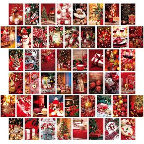 AMLUCOK 50PCS Christmas Wall Decor Posters Red Print Post Card Set Gift Picture Winter Decor Art for Christmas Halloween Holiday(4"×6" Unframed)