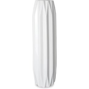 White Ceramic Flower Vase,12 Inch Modern Tall Textured Vases for Farmhouse,Home Decor,Shelf,Table Centerpieces,Living Room Decorations Large Minimalist Pattern Vase for Pampas Grass Flower
