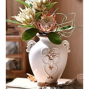 Rustic Ceramic Pitcher Jug Vase White Vintage Flower Vase Milk Can French Country Style Porcelain Farmhouse Vase for Home Decor- 6.7" H