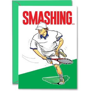 Tennis Birthday Card 1-Pack (5x7) Power Player Illustrated Sports Birthday Cards Greeting Cards- Awesome for Tennis Players, Coaches and Fans Birthdays, Gifts and Parties!
