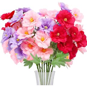 TURNMEON 48Pcs 23.8 Inch Long Stem Artificial Flowers Summer Decor, 8 Bundles Fake Flowers No Fade Silk Faux Hibiscuit Flowers Bouquet for Home Indoor Decor Wedding Vase Porch Outdoors(Blue)