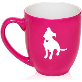 16 oz Large Bistro Mug Ceramic Coffee Tea Glass Cup Cute Pitbull With Heart (Purple)