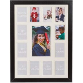 WOOD SIDE ORBIS School Years Picture Days Collage Frame with Double White Mat, Displays One 5x7 Photo and Twelve 2.5x3.5 Pictures, Landscape, Portrait, K-12 Keepsake