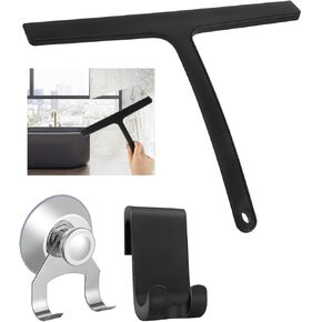 Shower Squeegee for Glass Doors,Silicone Shower Squeegee Glass Cleaner Tool Holder,All Purpose Squeegee with Hook for Shower Doors, Windows, Mirrors, Tiles and Car Glass-9 Inch