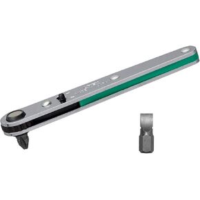 ANEX Ultra Low Profile Offset Ratcheting Screwdriver 90 Degree Angled For Tight Area (Magnetic 2 Bits Set) Straight Flathead, Green