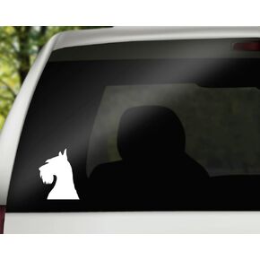 Schnauzer Head Vinyl Decal | White | Made in USA by Foxtail Decals | for Car Windows, Tablets, Laptops, Water Bottles, etc. | 3.6 x 4.5 inch